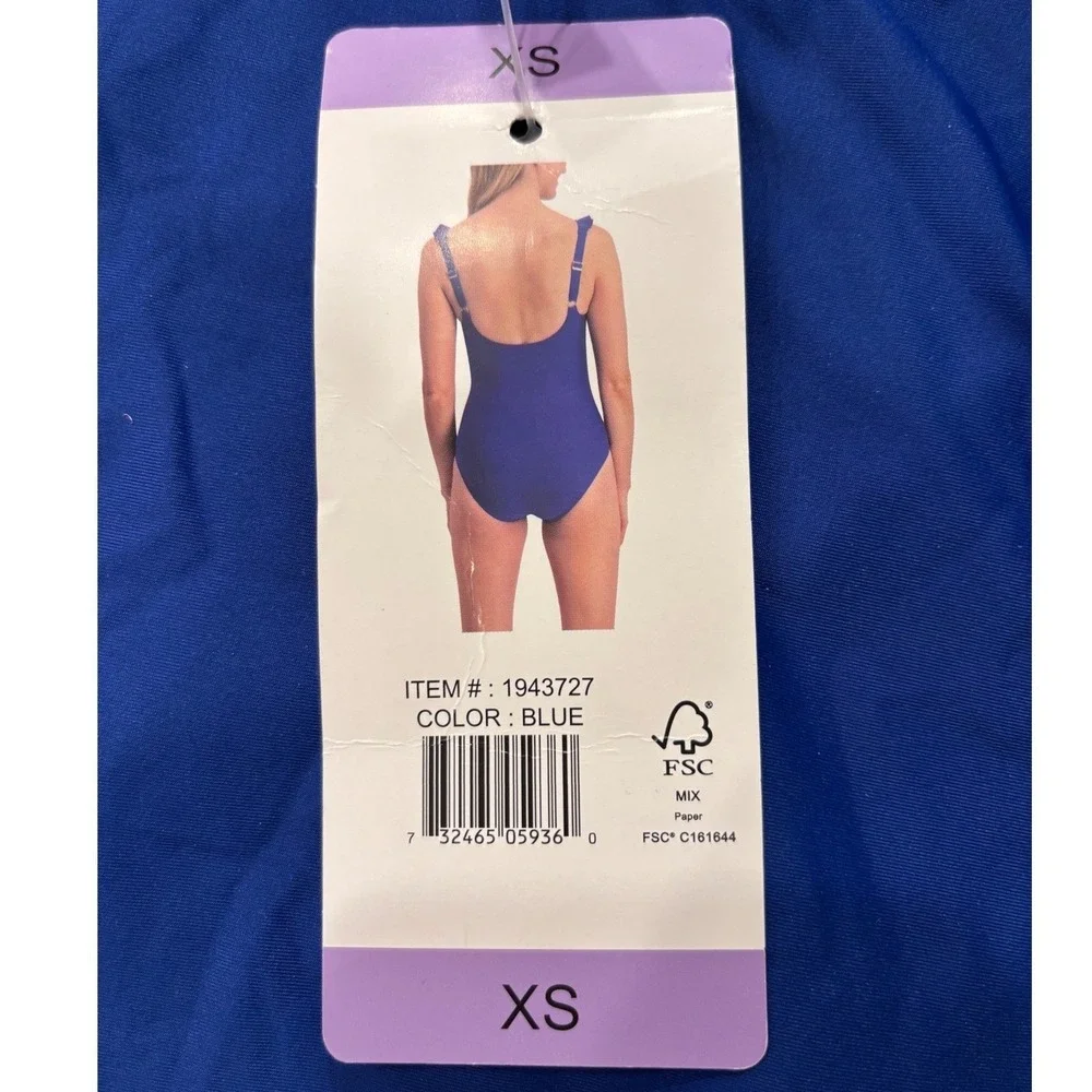 NWT SIZE XS DKNY One‎ Piece Swimsuit Women Blue Ruffle Tummy Control 1943727 - Picture 6 of 9